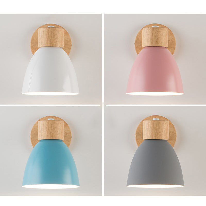 Modern Minimalist Wall Sconce | Wood &amp; Iron Macaron Lamp