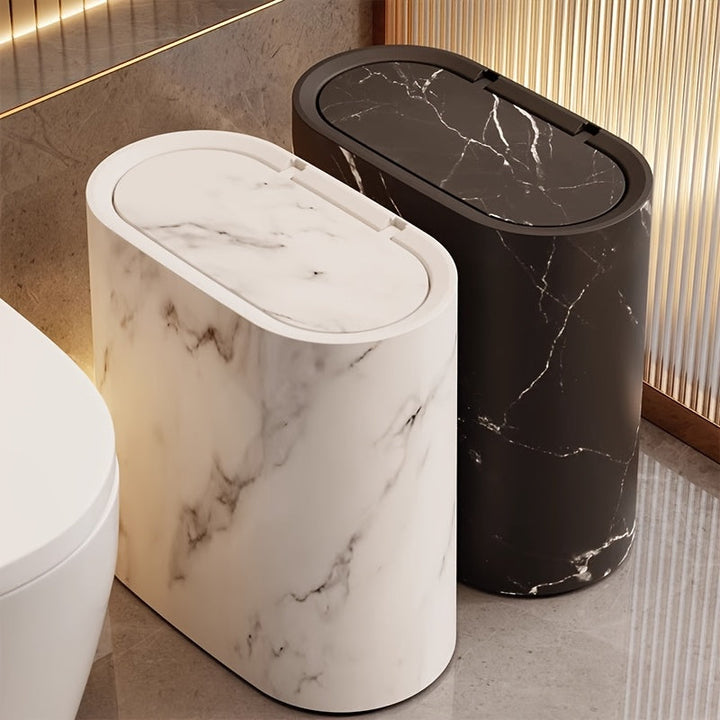 Marble Pattern Trash Can | Modern Bathroom &amp; Kitchen Bin with Lid