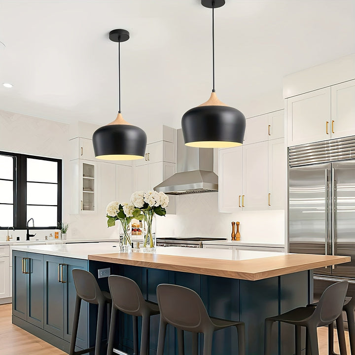 Modern Scandinavian Pendant Light | Iron &amp; Wood Grain Design