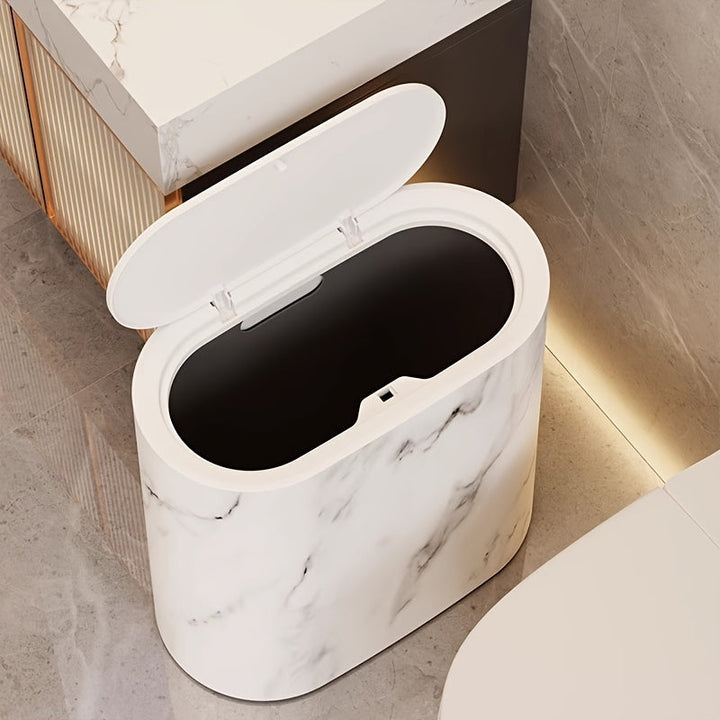 Marble Pattern Trash Can | Modern Bathroom &amp; Kitchen Bin with Lid