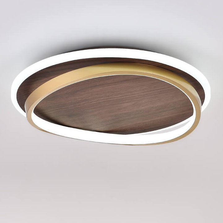LED Modern Ceiling Lamp | Walnut &amp; Gold Round Design