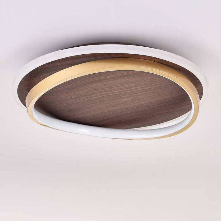 LED Modern Ceiling Lamp | Walnut &amp; Gold Round Design