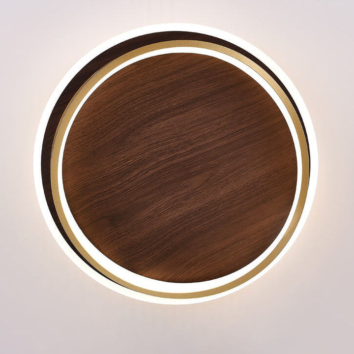 LED Modern Ceiling Lamp | Walnut &amp; Gold Round Design