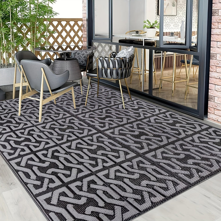 Reversible Outdoor Rug | Black &amp; gray Modern Patio Mat