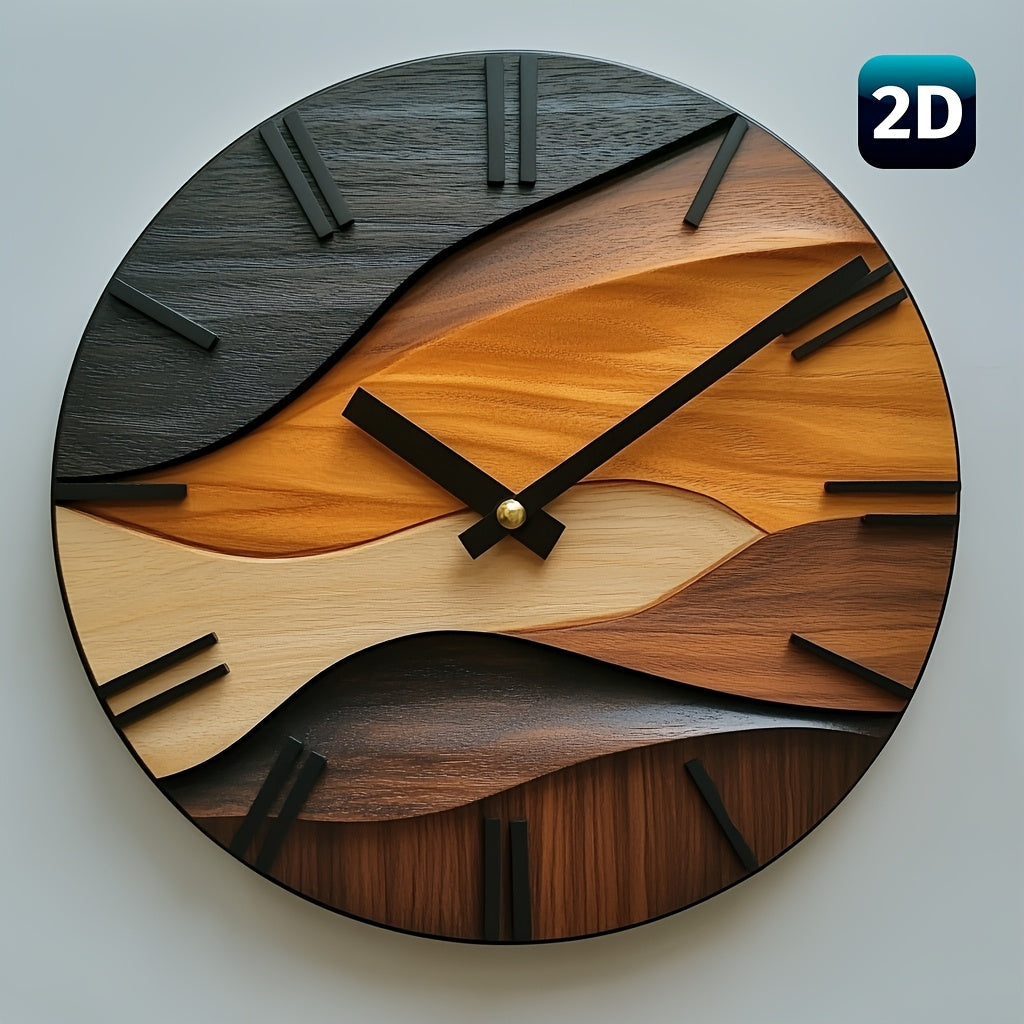 Artistic Round Wall Clock | Nordic Style Faux Wood Grain Design
