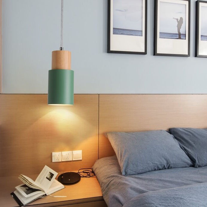 Nordic Macaron Cylinder Pendant Light | Modern Wood &amp; Metal Design