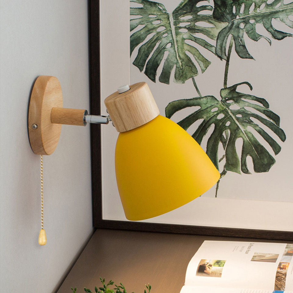 Modern Minimalist Wall Sconce | Wood &amp; Iron Macaron Lamp