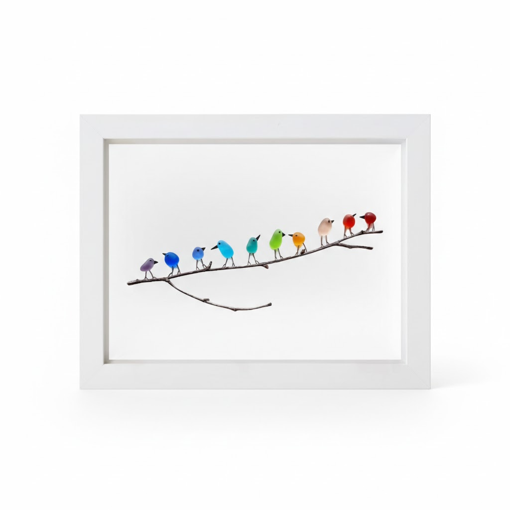 Wall Art Picture Frame Sea Glass Bird Driftwood Coastal Display