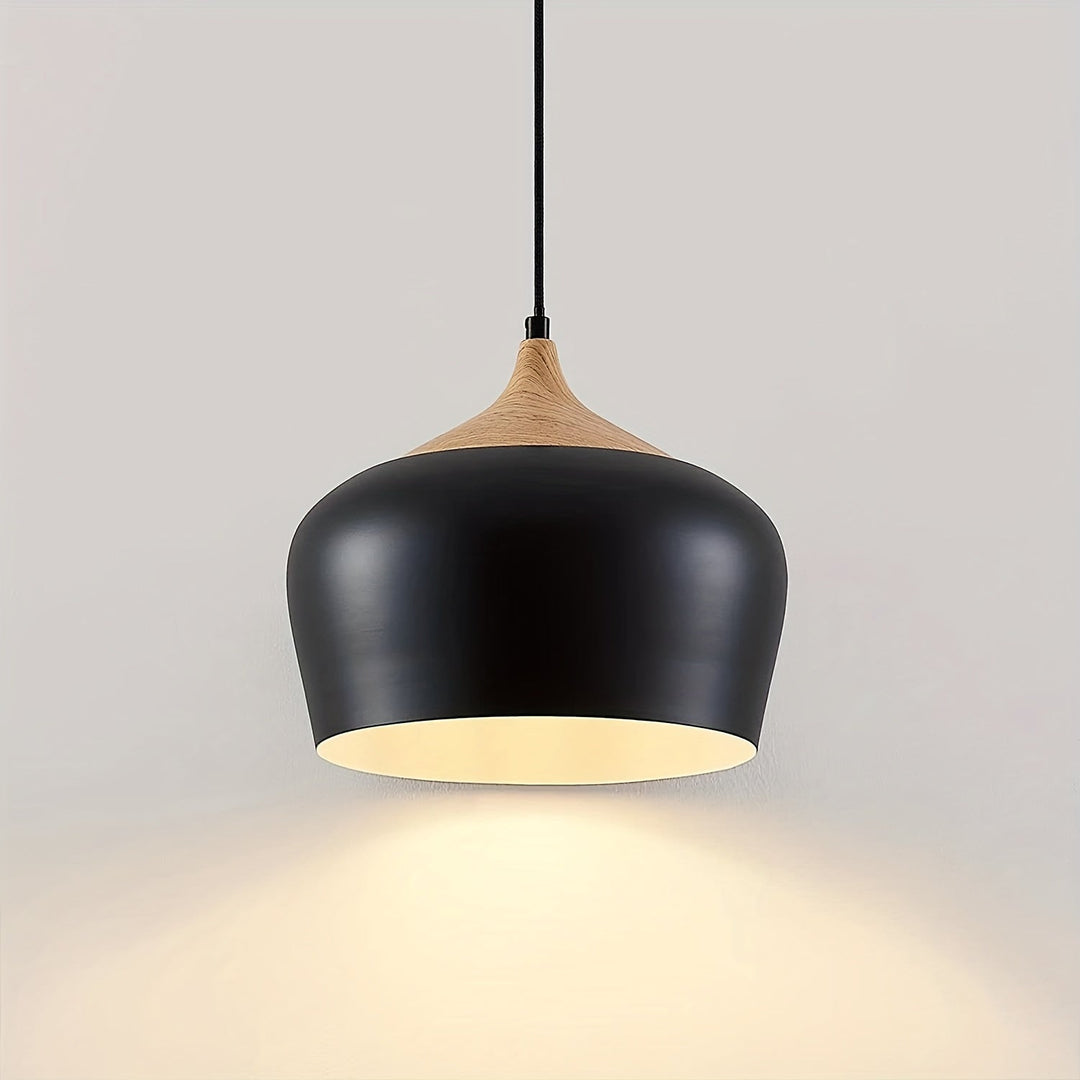 Modern Scandinavian Pendant Light | Iron &amp; Wood Grain Design