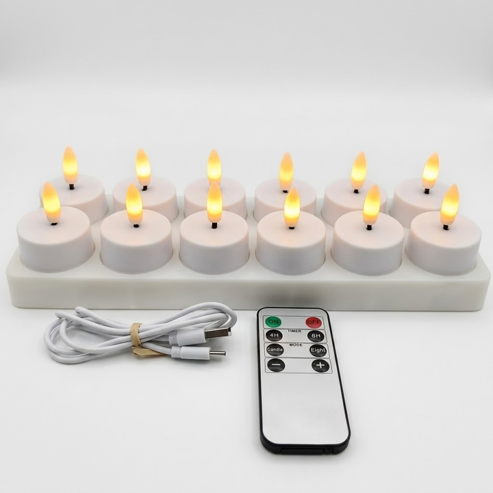 LED Candles Flameless Set Remote Timer USB Rechargeable