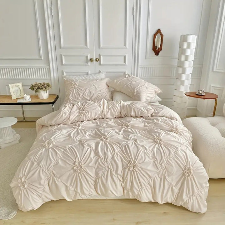Quilt Cover Set Floral Pleated Bedroom Bedding