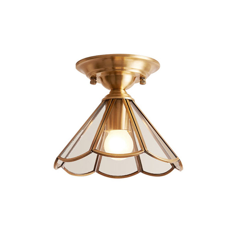 Single-Bulb Flush Mount Lighting Minimalism Scalloped Metal Semi Flush Mount in Brass