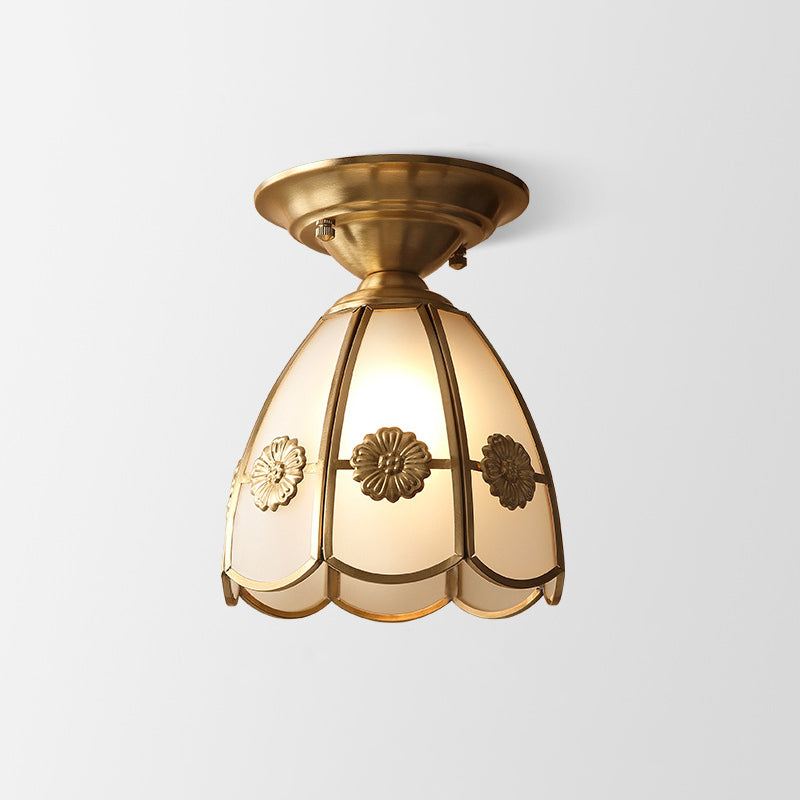 Single-Bulb Flush Mount Lighting Minimalism Scalloped Metal Semi Flush Mount in Brass
