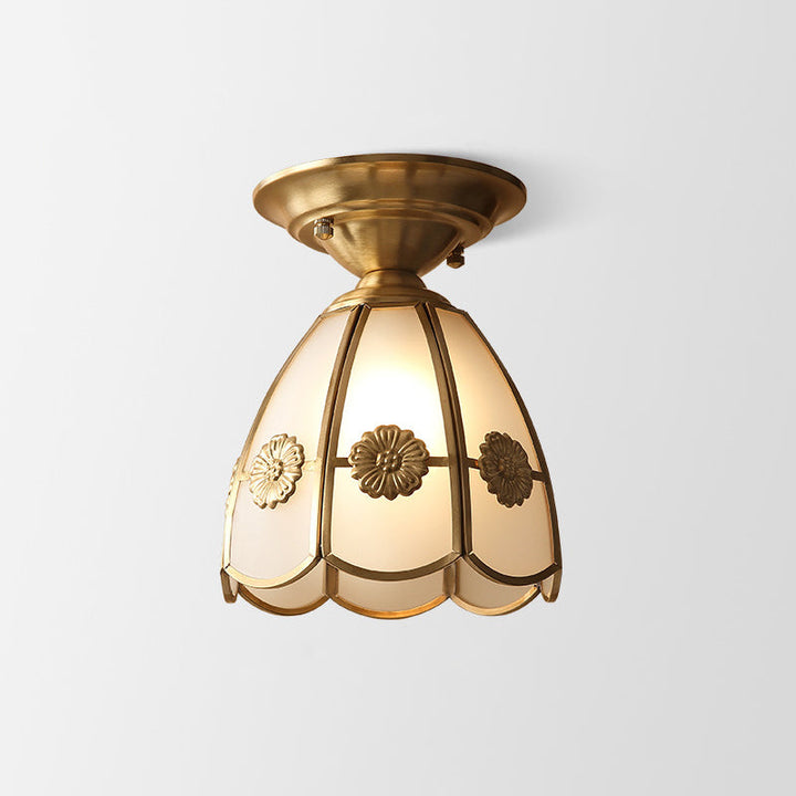 Single-Bulb Flush Mount Lighting Minimalism Scalloped Metal Semi Flush Mount in Brass