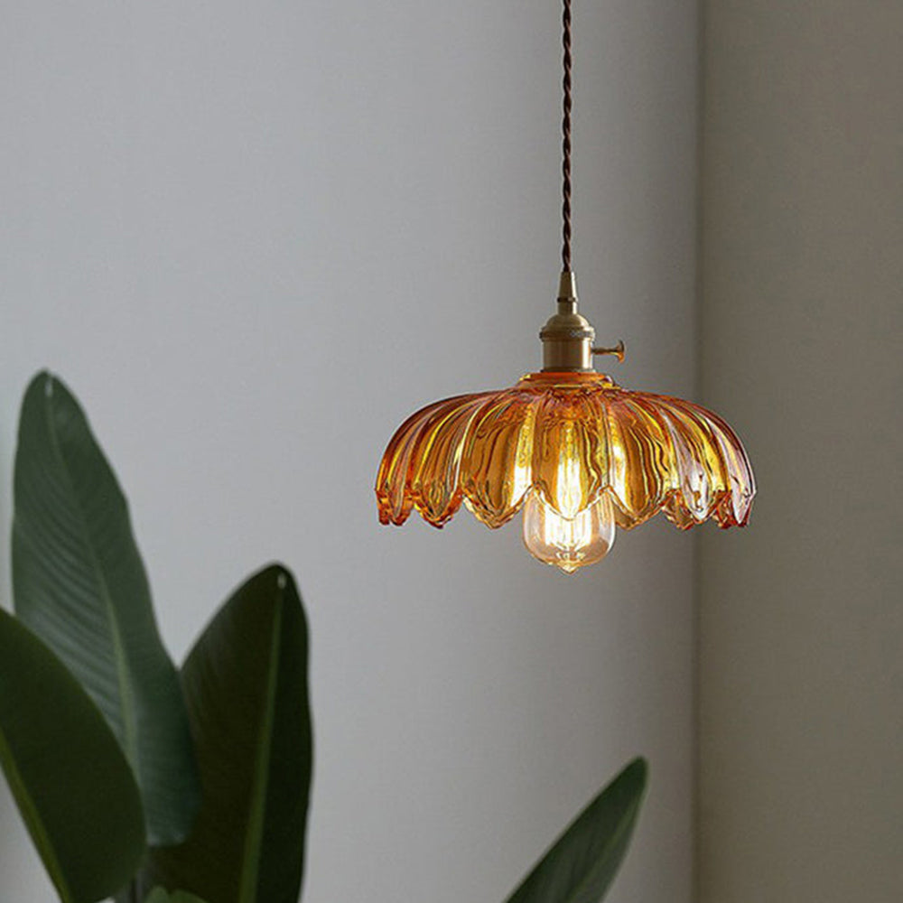 Vintage Flower Pendant Lamp | colored Glass Hanging Light