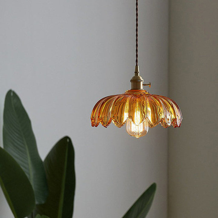Vintage Flower Pendant Lamp | colored Glass Hanging Light