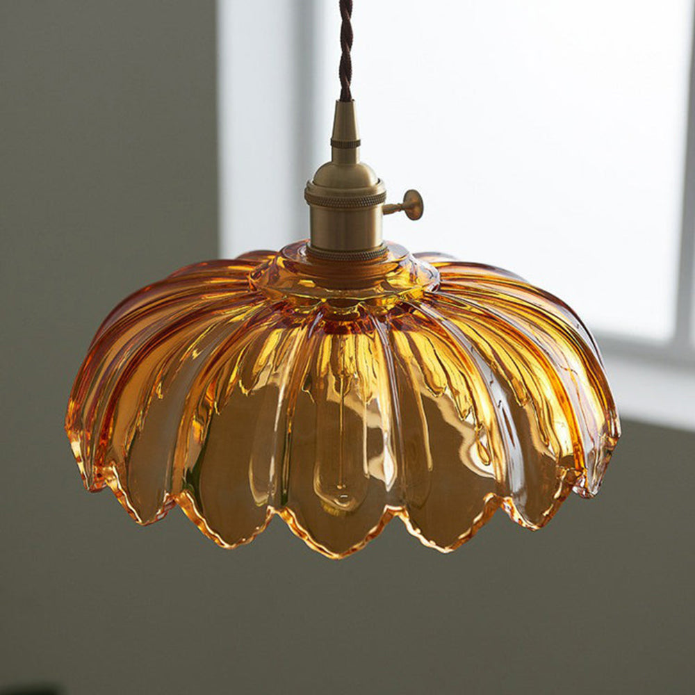 Vintage Flower Pendant Lamp | colored Glass Hanging Light
