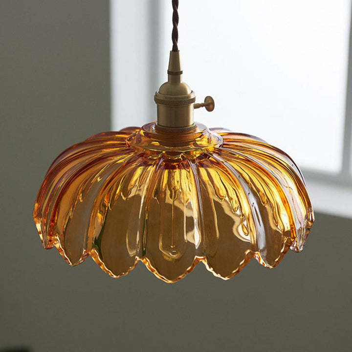 Vintage Flower Pendant Lamp | colored Glass Hanging Light