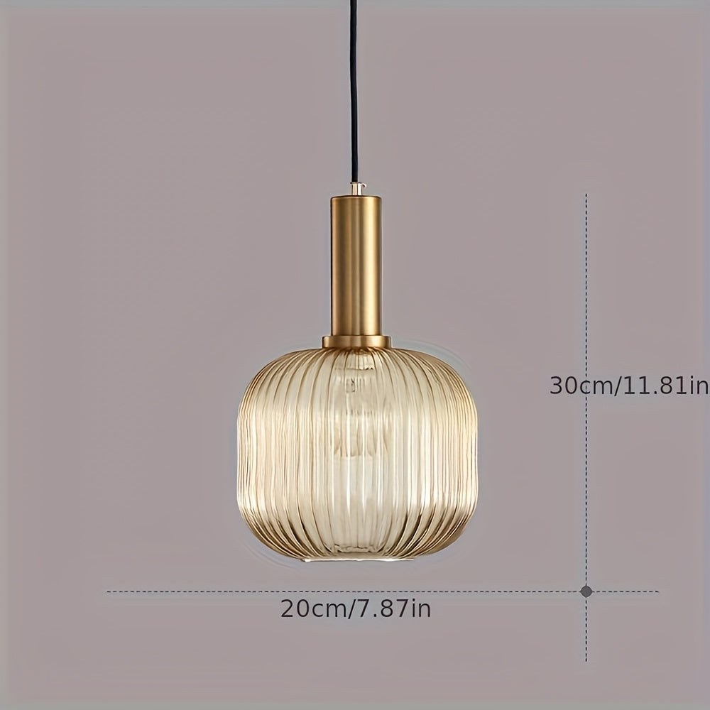 Modern Striped Glass Pendant Light | Brass &amp; Ribbed Glass Shade