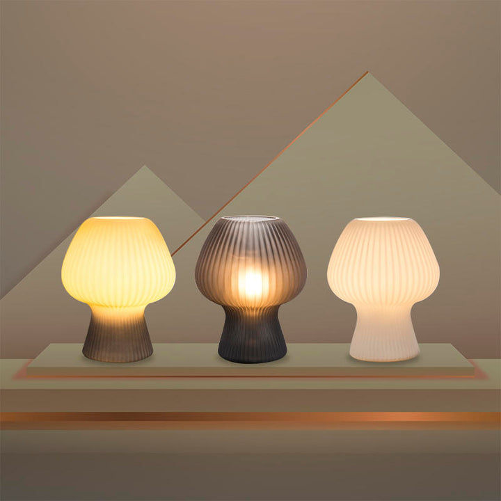 Vintage Bedside Table Lamp | Ribbed Glass Mushroom Lamp