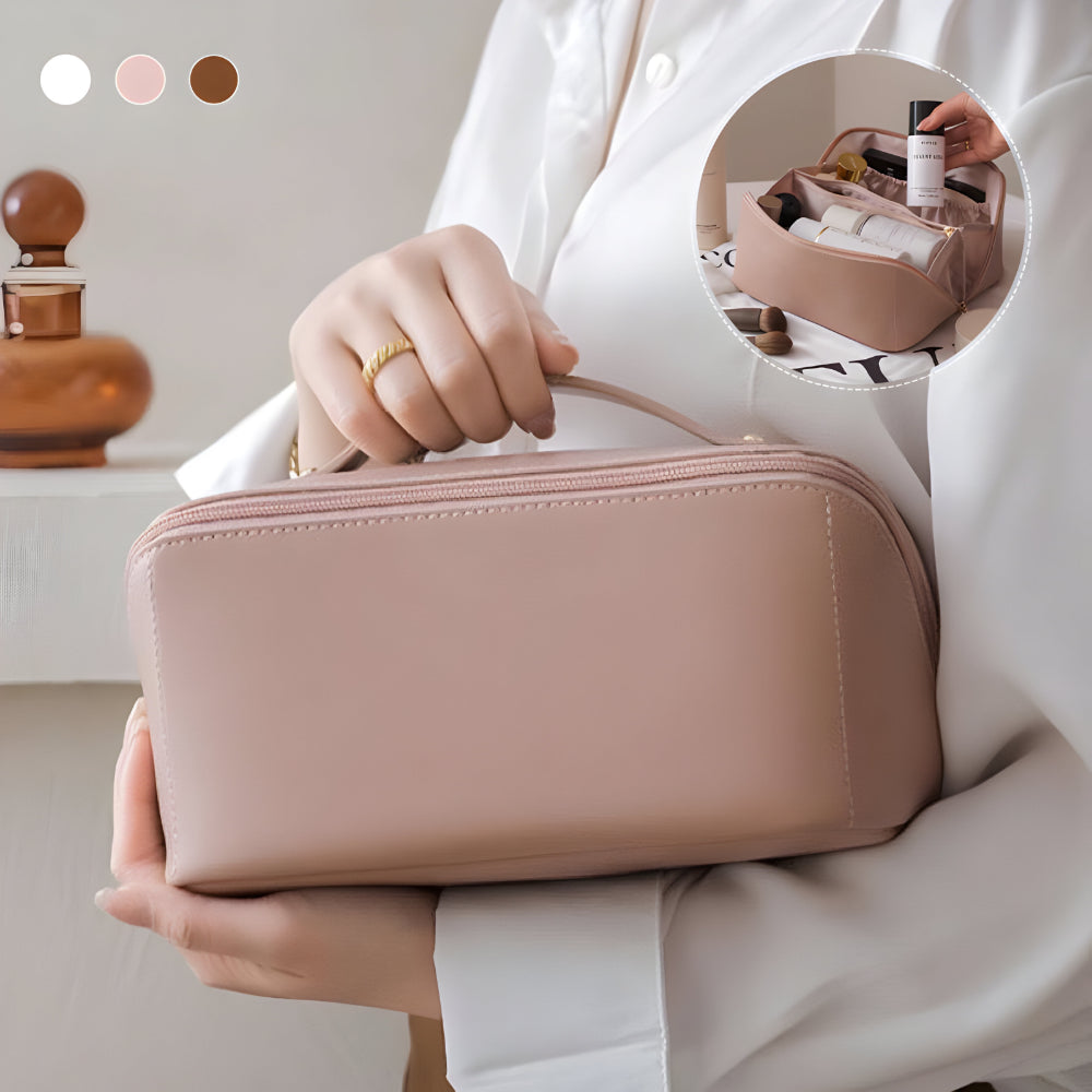 Makeup Bag Travel Organizer PU Shell Cosmetic Case Large Capacity