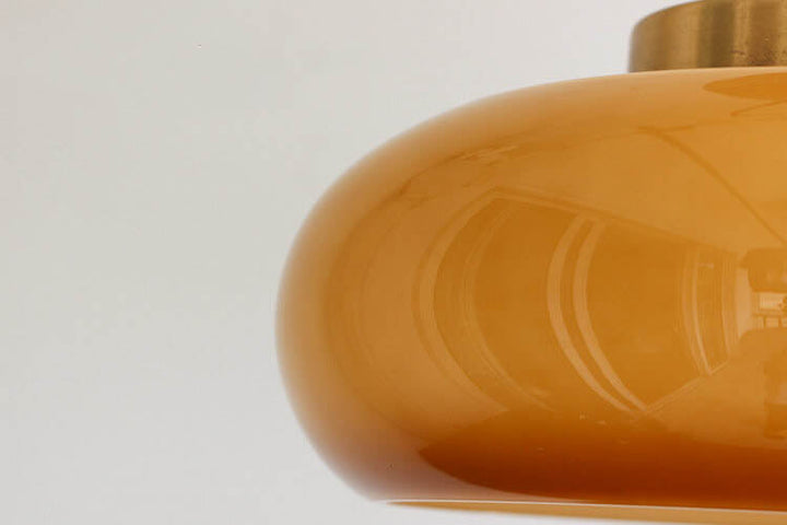 Vintage Brass Yellow Glass Ceiling Light | Semi-Flush Mount