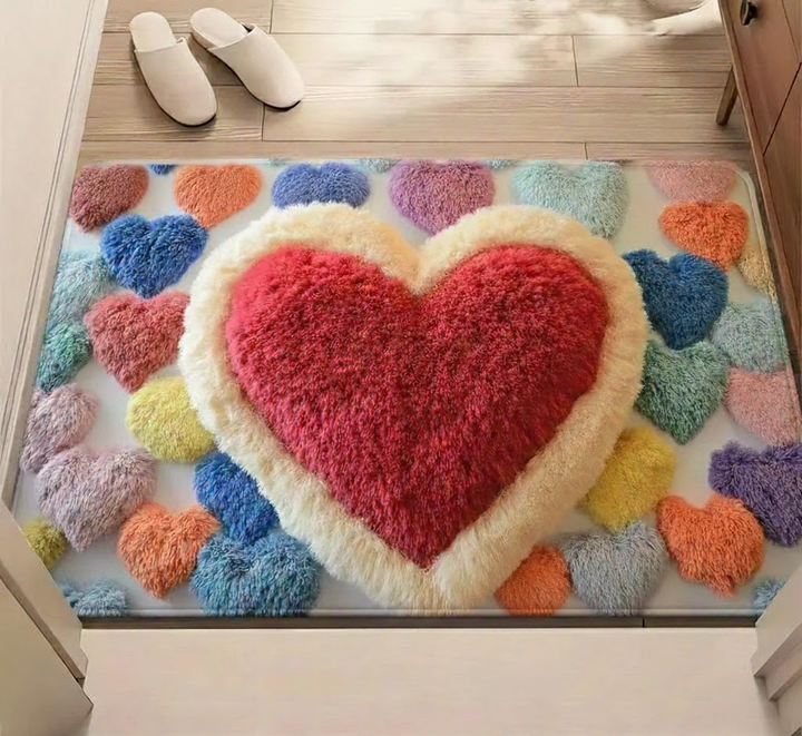Doormat Heart Pattern Non Slip Polyester Entry Floor Mat