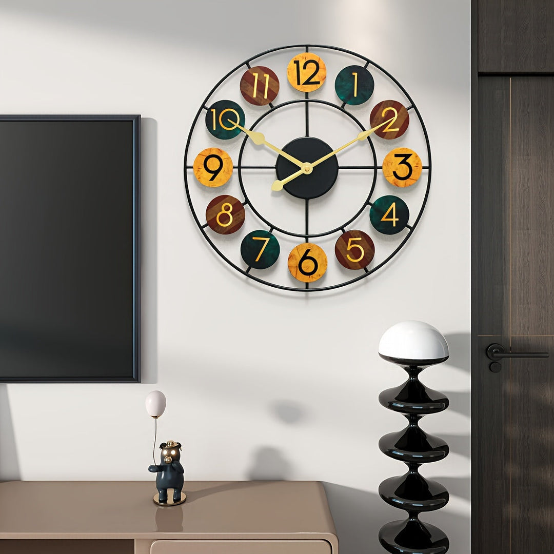 colorful Metal Wall Clock | Retro Iron Design