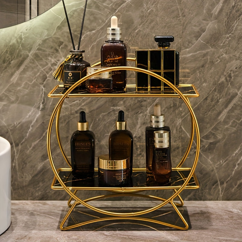 Double-Tiered Bathroom Organiser with Cat Ear Base | Stylish Metal Cosmetic &amp; Skincare Shelf