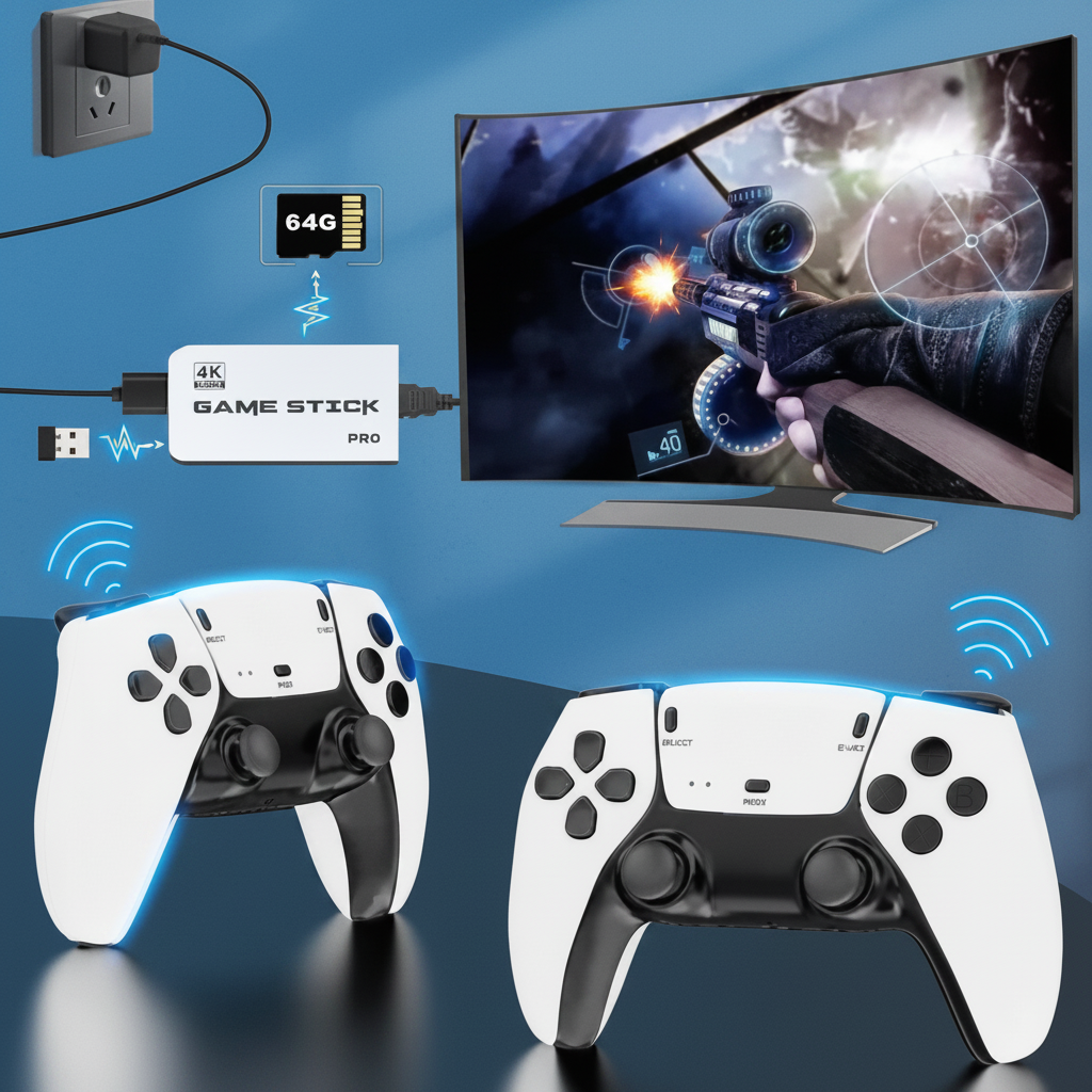 Game Console Stick 4K Retro Gaming Wireless Controllers