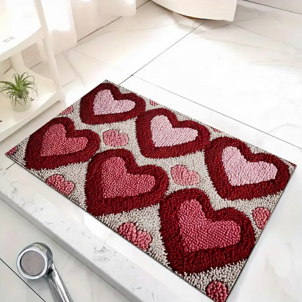 Doormat Heart Pattern Non Slip Polyester Entry Floor Mat