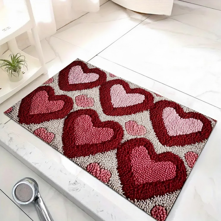 Doormat Heart Pattern Non Slip Polyester Entry Floor Mat