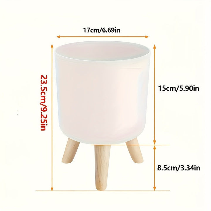 Modern Round Planter with Wooden Legs | Indoor &amp; Outdoor Decorative Plant Pot