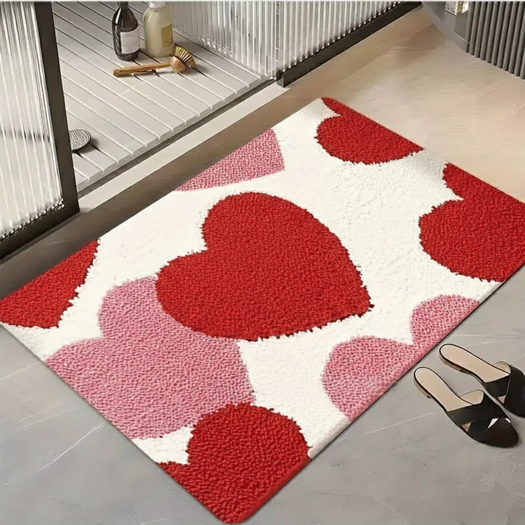 Doormat Heart Pattern Non Slip Polyester Entry Floor Mat