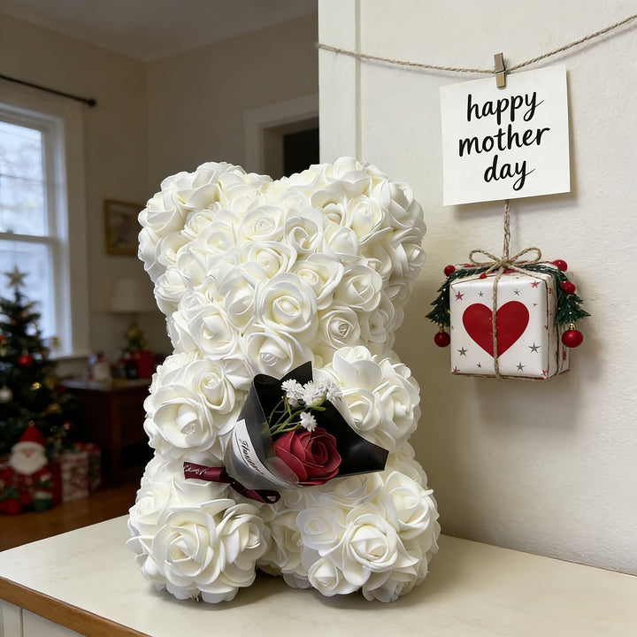 Mothers Day Rose Bear Gift Artificial Flower Teddy Bear Decor