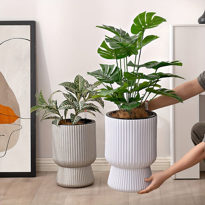 White Self-Watering Flower Pot | Modern Wine Glass Design Planter with Water Level Indicator