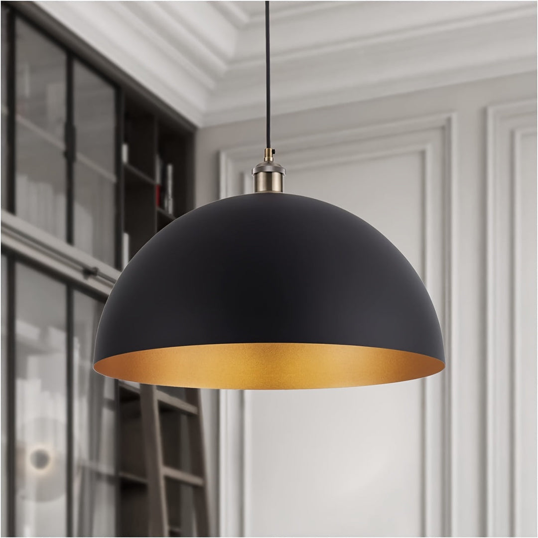 Vintage Industrial Dome Pendant Light | Black &amp; Gold Iron Shade