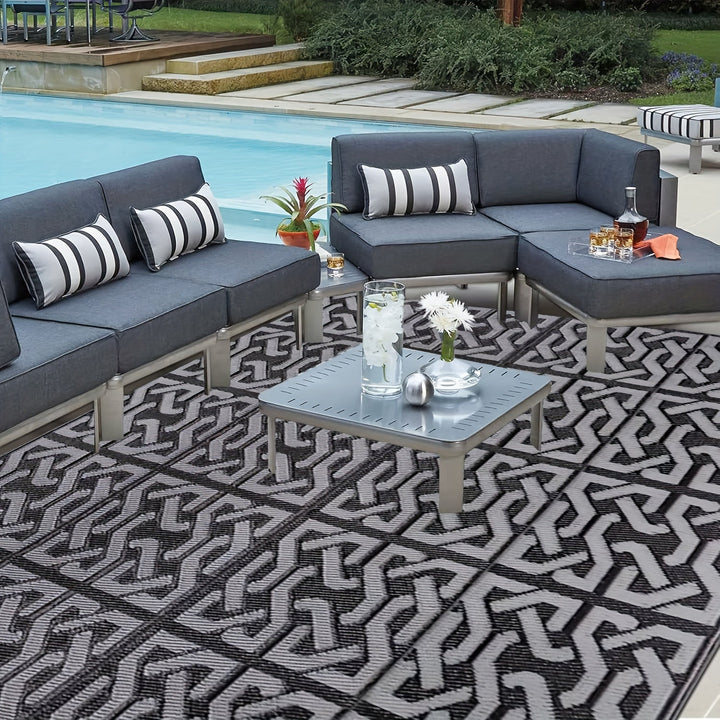 Reversible Outdoor Rug | Black &amp; gray Modern Patio Mat
