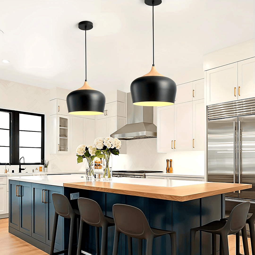 Modern Scandinavian Pendant Light | Iron &amp; Wood Grain Design