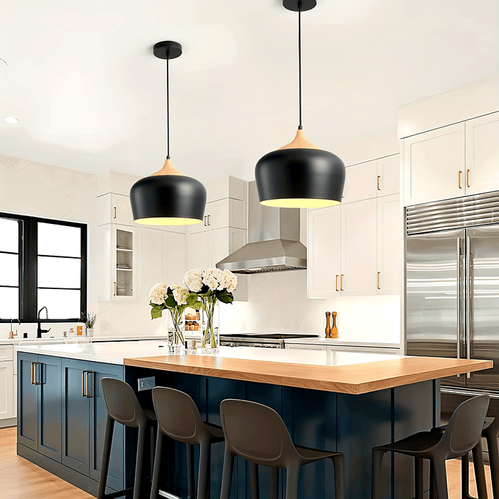 Modern Scandinavian Pendant Light | Iron &amp; Wood Grain Design