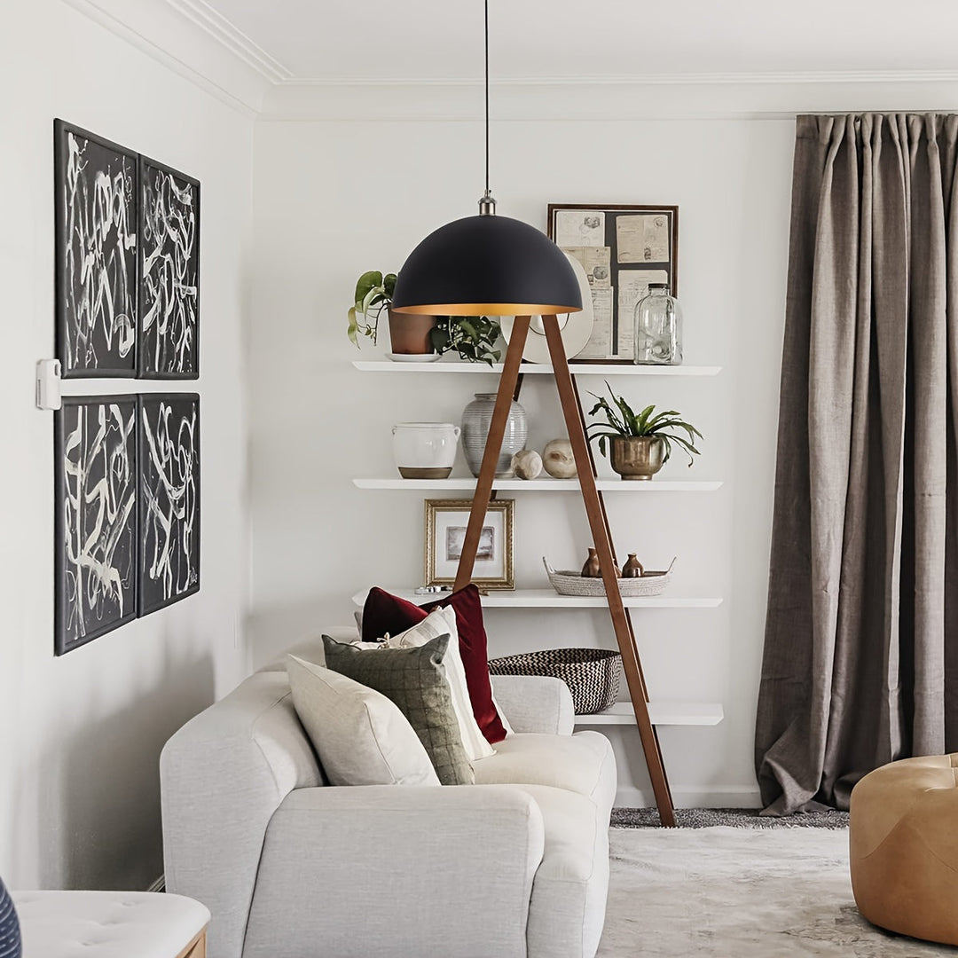 Vintage Industrial Dome Pendant Light | Black &amp; Gold Iron Shade
