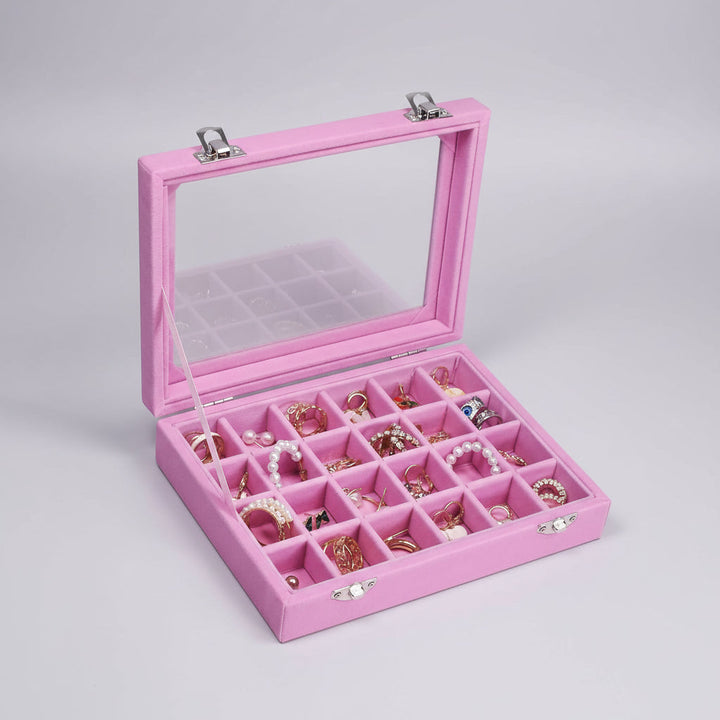 jewelry Organizer Mothers Day Velvet Storage Box Glass Lid Tray