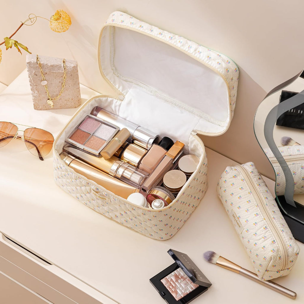 Makeup Bag Travel Cosmetic Bag Floral Cotton Mothers Day Gift