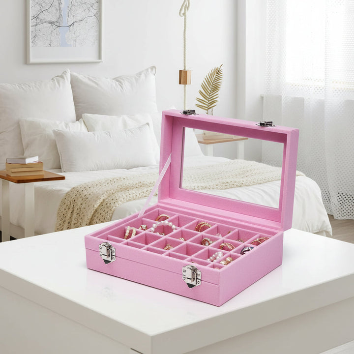 jewelry Organizer Mothers Day Velvet Storage Box Glass Lid Tray