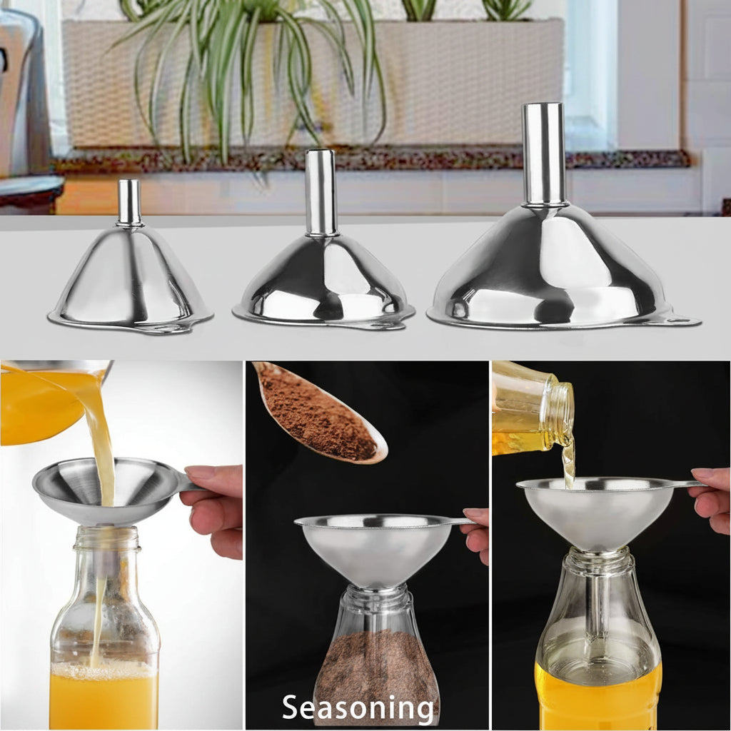 Stainless Steel Funnel Set 3 Sizes Kitchen Bottles Spices
