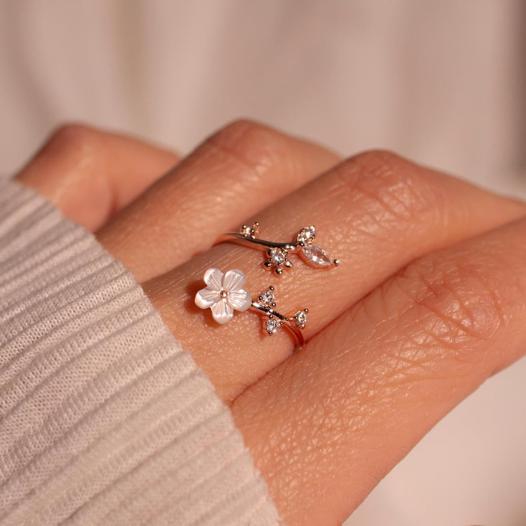 Ring Birthstone Flower Adjustable Cubic Zirconia Mothers Day Gift