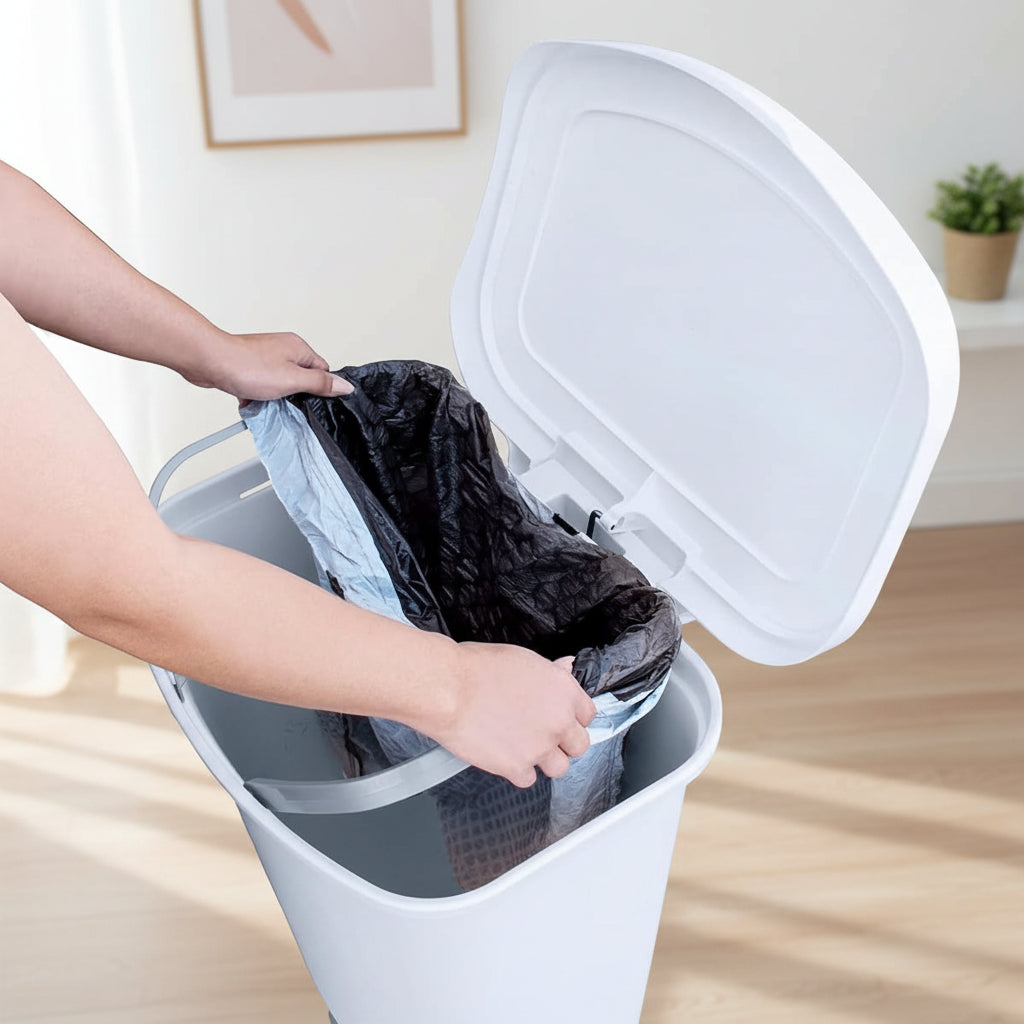 13 Gallon White Kitchen Trash Can Step Pedal Odor Protection