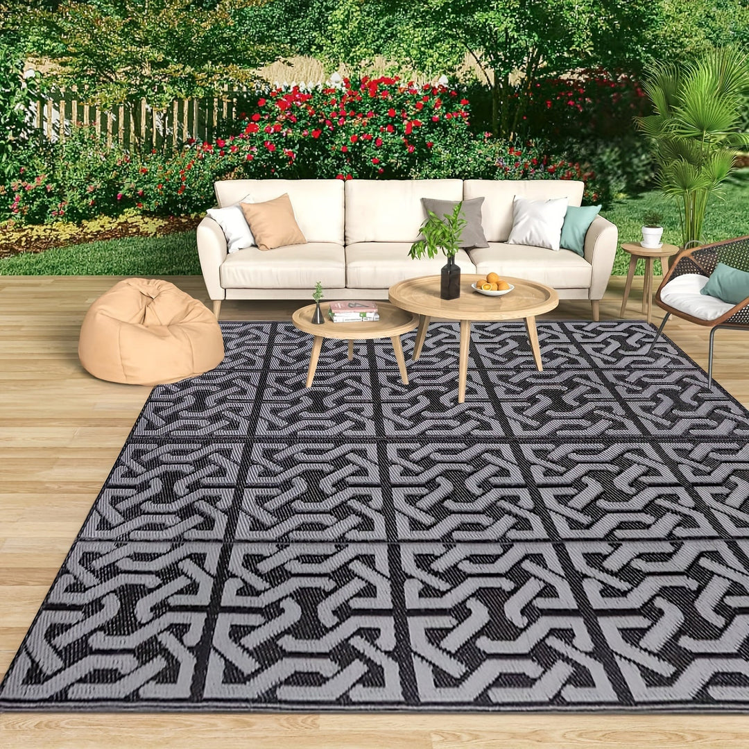 Reversible Outdoor Rug | Black &amp; gray Modern Patio Mat