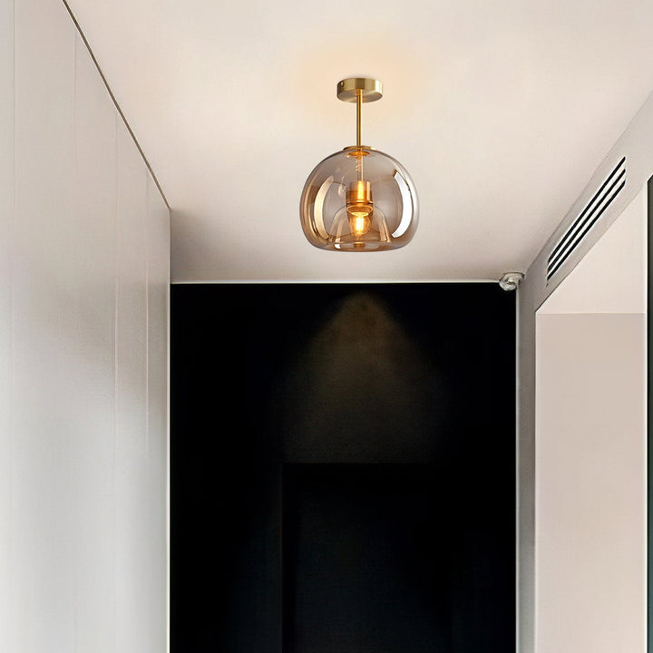 Vintage Bubble Glass Ceiling Light | Retro Amber Glass Pendant