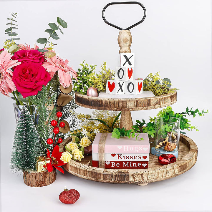 Table Decor Wooden Valentine Book Stack Heart Shelf Signs